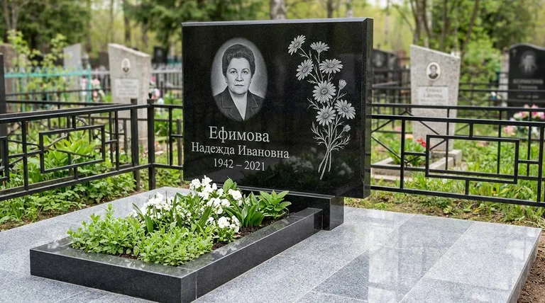 Памятник с гравировкой ромашек — выполненная работа «Ефимова» в Ханты-Мансийске
