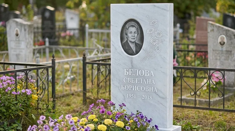 Памятник с гравировкой ромашек — выполненная работа «Белова» в Ханты-Мансийске