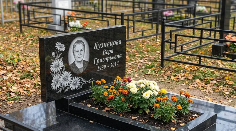 Памятник с гравировкой ромашек — выполненная работа «Кузнецова» в Ханты-Мансийске
