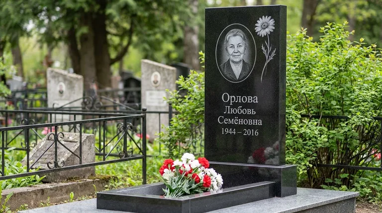 Памятник с гравировкой ромашек — выполненная работа «Орлова» в Ханты-Мансийске