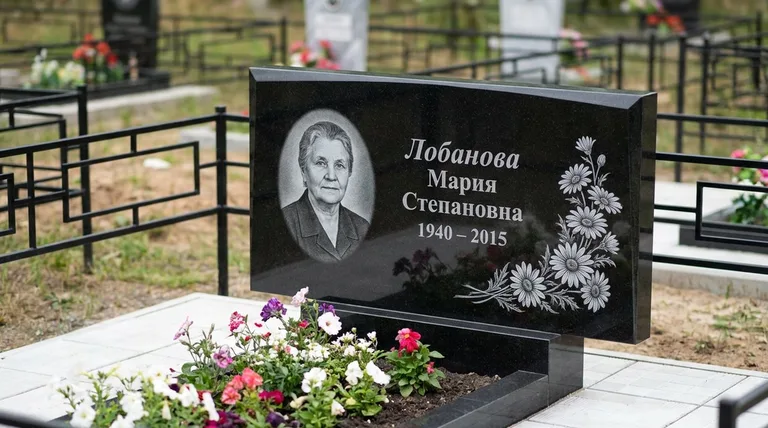 Памятник с гравировкой ромашек — выполненная работа «Лобанова» в Ханты-Мансийске