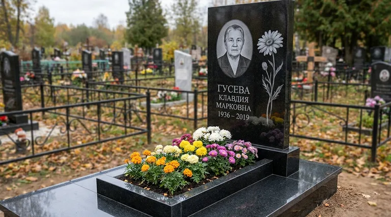 Памятник с гравировкой ромашек — выполненная работа «Гусева» в Ханты-Мансийске