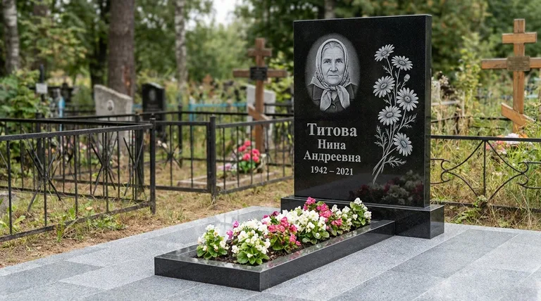 Памятник с гравировкой ромашек — выполненная работа «Титова» в Ханты-Мансийске