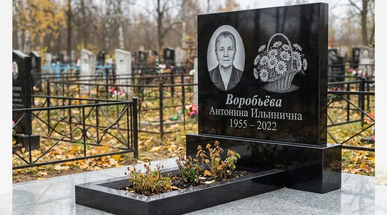 Памятник с гравировкой ромашек — выполненная работа «Воробьёва» в Ханты-Мансийске