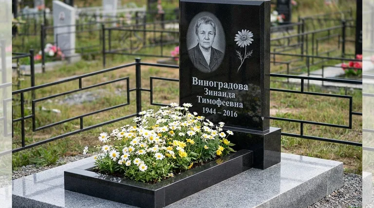 Памятник с гравировкой ромашек — выполненная работа «Виноградова» в Ханты-Мансийске