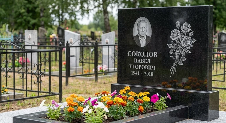 Гравировка роз на памятник в Ханты-Мансийске — пример работы на граните