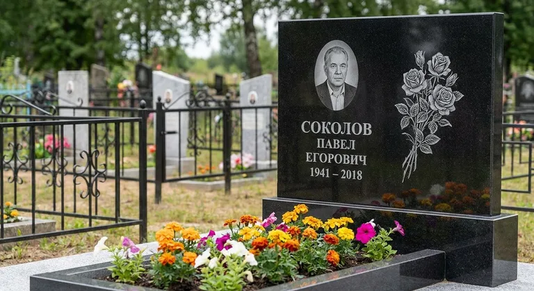 Памятник с гравировкой роз — выполненная работа «Соколов» в Ханты-Мансийске