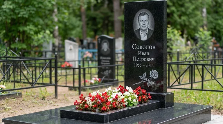Памятник с гравировкой роз — выполненная работа «Соколов» в Ханты-Мансийске