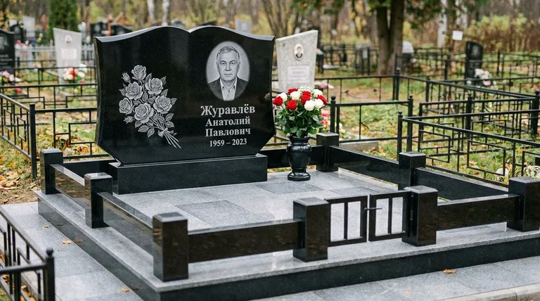 Памятник с гравировкой роз — выполненная работа «Журавлёв» в Ханты-Мансийске