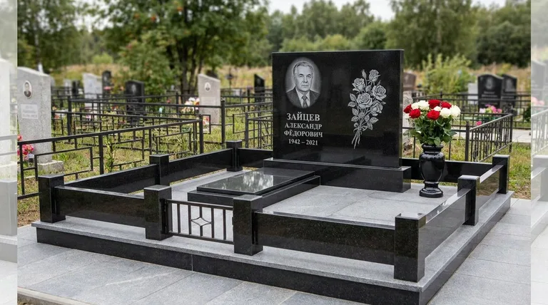Памятник с гравировкой роз — выполненная работа «Зайцев» в Ханты-Мансийске