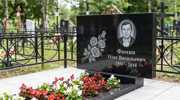 Памятник с гравировкой роз — выполненная работа «Фомин» в Ханты-Мансийске