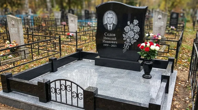 Памятник с гравировкой роз — выполненная работа «Седов» в Ханты-Мансийске