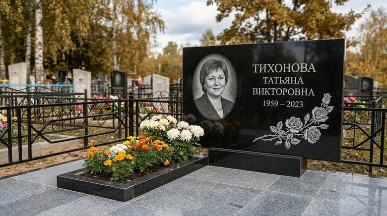 Памятник с гравировкой роз — выполненная работа «Тихонова» в Ханты-Мансийске