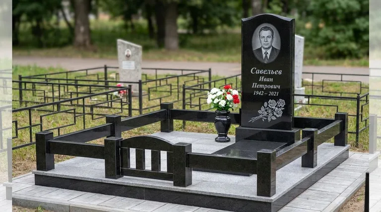 Памятник с гравировкой роз — выполненная работа «Савельев» в Ханты-Мансийске