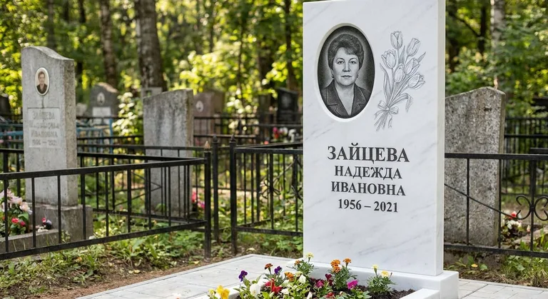Памятник с гравировкой тюльпанов — выполненная работа «Зайцева» в Ханты-Мансийске