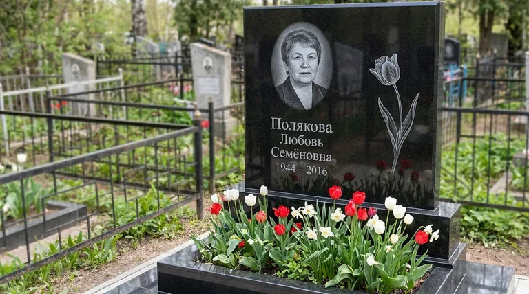 Памятник с гравировкой тюльпанов — выполненная работа «Полякова» в Ханты-Мансийске
