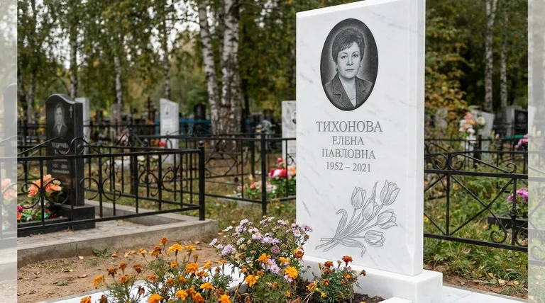 Памятник с гравировкой тюльпанов — выполненная работа «Тихонова» в Ханты-Мансийске
