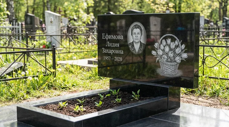 Памятник с гравировкой тюльпанов — выполненная работа «Ефимова» в Ханты-Мансийске