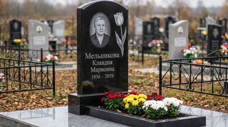 Памятник с гравировкой тюльпанов — выполненная работа «Мельникова» в Ханты-Мансийске