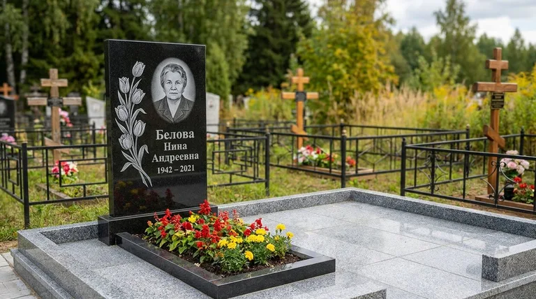 Памятник с гравировкой тюльпанов — выполненная работа «Белова» в Ханты-Мансийске