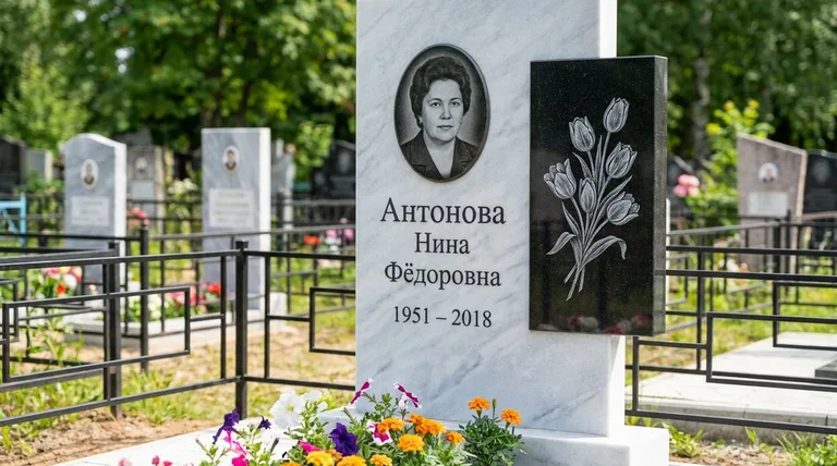 Памятник с гравировкой тюльпанов — выполненная работа «Антонова» в Ханты-Мансийске