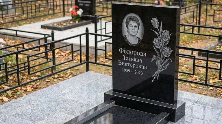 Памятник с гравировкой тюльпанов — выполненная работа «Фёдорова» в Ханты-Мансийске