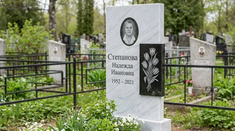 Памятник с гравировкой тюльпанов — выполненная работа «Степанова» в Ханты-Мансийске