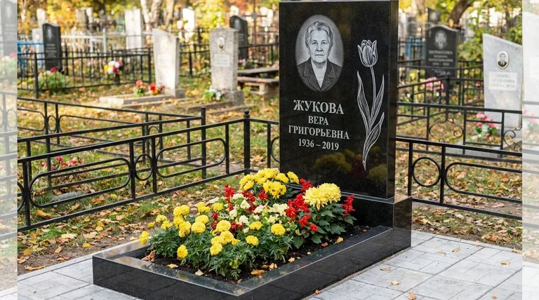 Памятник с гравировкой тюльпанов — выполненная работа «Жукова» в Ханты-Мансийске