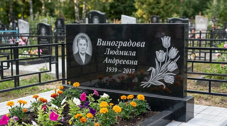 Памятник с гравировкой тюльпанов — выполненная работа «Виноградова» в Ханты-Мансийске