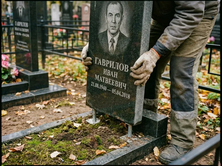 Демонтаж гранитного памятника (стелы) с могилы в Ханты-Мансийске