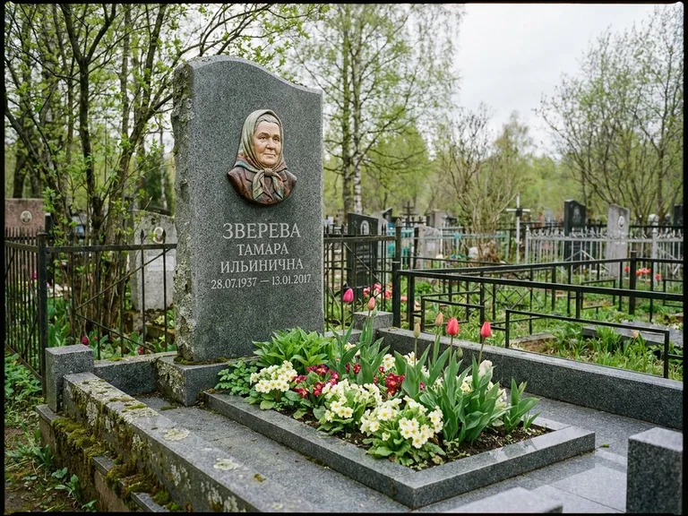 Керамический портрет на летнем кладбище в Ханты-Мансийске