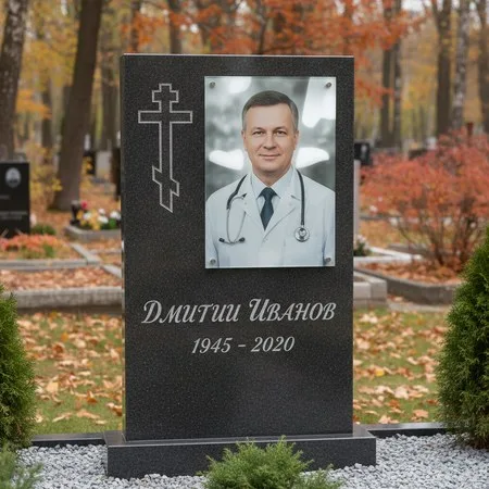 Портрет на стекле 180×240 мм на чёрной стеле в Ханты-Мансийске