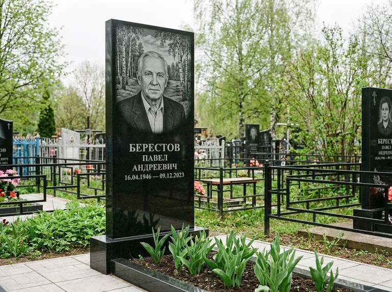 Памятник с гравировкой берёзы — гравировка берёзовой рощи в глубину, работа «Берестов» в Ханты-Мансийске