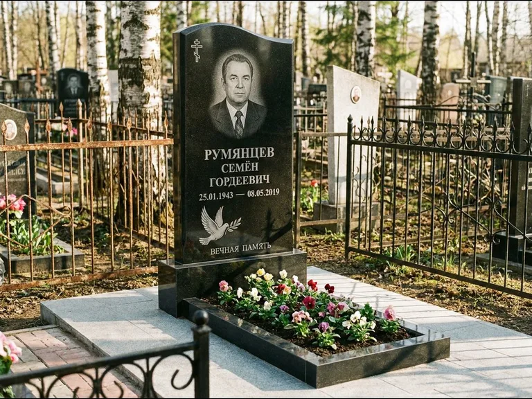 Памятник с гравировкой голубей — гравировка голубя с оливковой ветвью рядом с эпитафией, работа «Румянцев» в Ханты-Мансийске