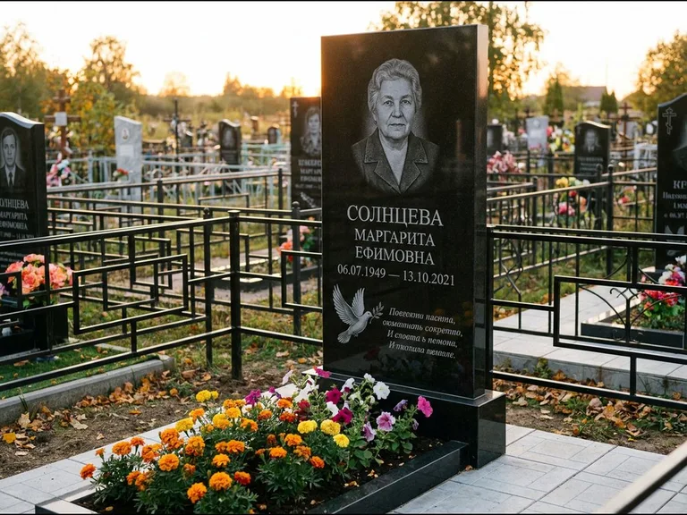 Памятник с гравировкой голубей — гравировка голубя с оливковой ветвью рядом с эпитафией, работа «Солнцева» в Ханты-Мансийске