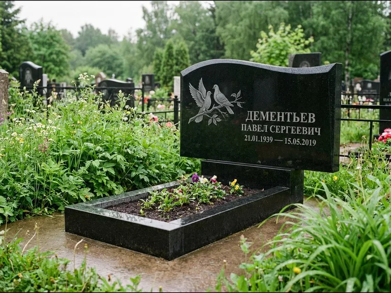 Памятник с гравировкой голубей — гравировка голубей, работа «Дементьев» в Ханты-Мансийске