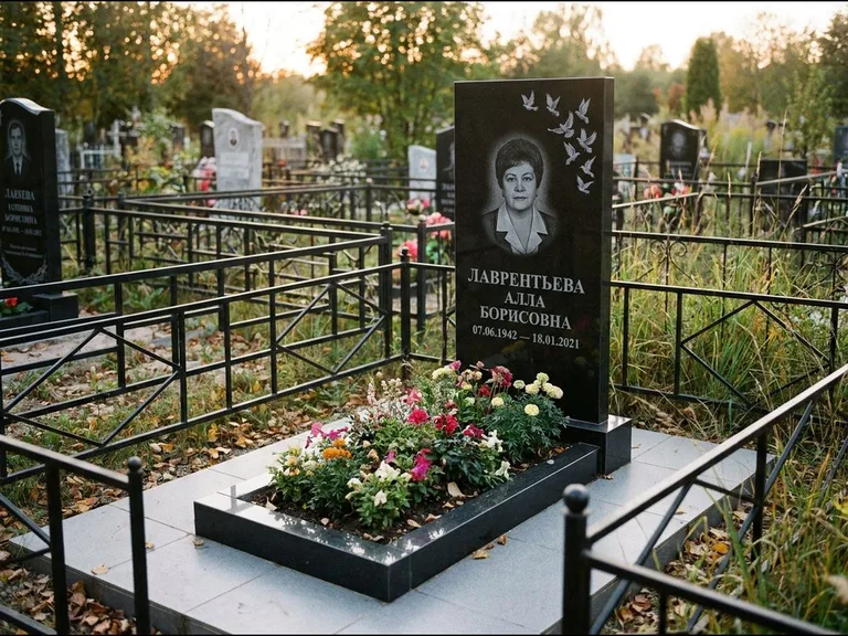 Памятник с гравировкой голубей — гравировка стаи голубей, взлетающей от угла стелы, работа «Лаврентьева» в Ханты-Мансийске
