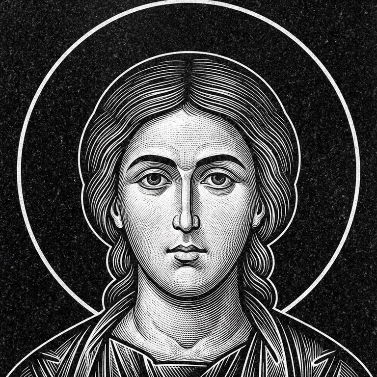 Эскиз иконы: Георгий Победоносец — воинам, гравировка на памятник в Ханты-Мансийске