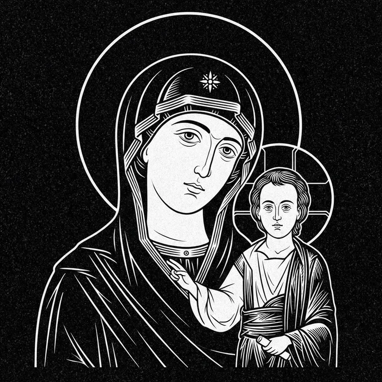 Эскиз иконы: «Утоли моя печали» — облегчение скорби, гравировка на памятник в Ханты-Мансийске