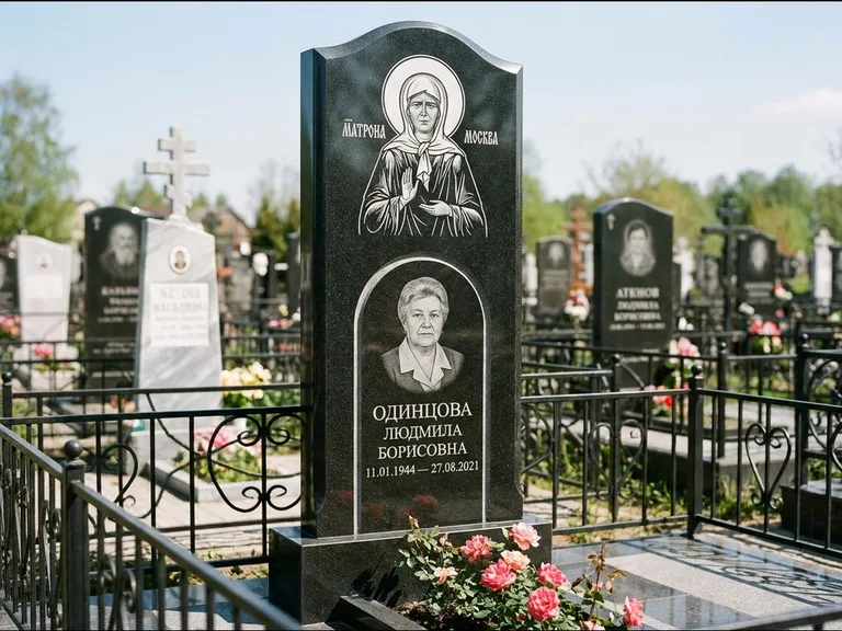 Памятник с гравировкой иконы — Владимирская икона Божией Матери с Младенцем, работа «Зотов» в Ханты-Мансийске
