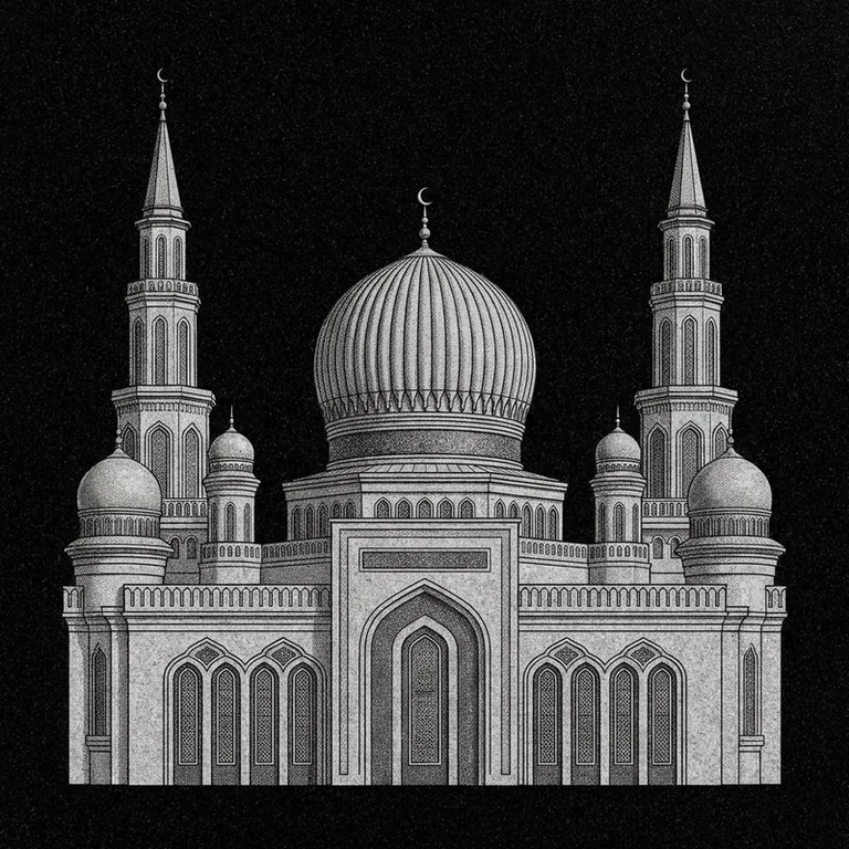 Эскиз: Соборная (фотореализм) — ребристый купол и минареты в Ханты-Мансийске
