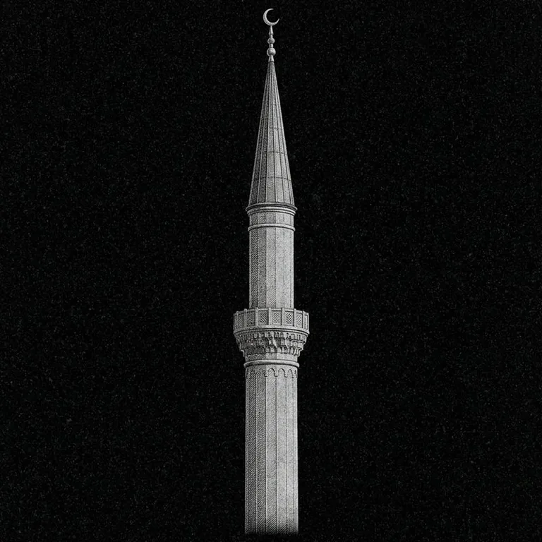 Эскиз: Минарет (фотореализм) — одиночный минарет с полумесяцем в Ханты-Мансийске