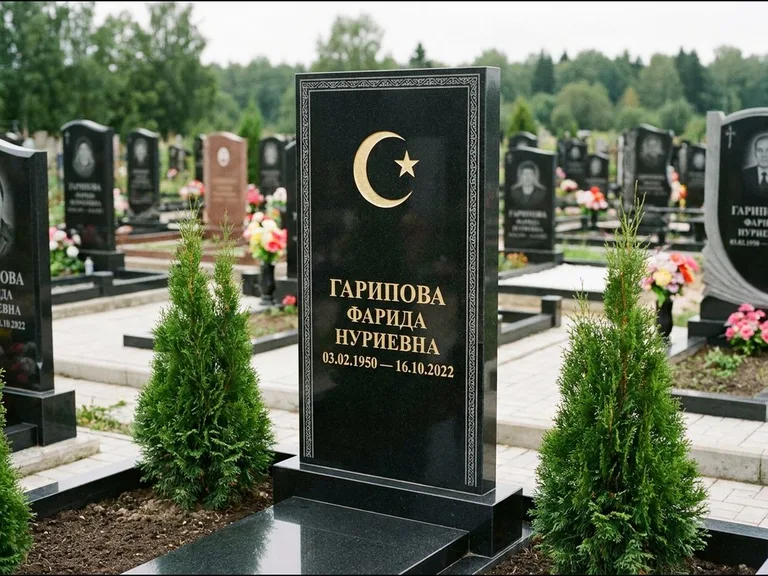 Памятник с гравировкой полумесяца — гравировка полумесяца, работа «Гарипова» в Ханты-Мансийске