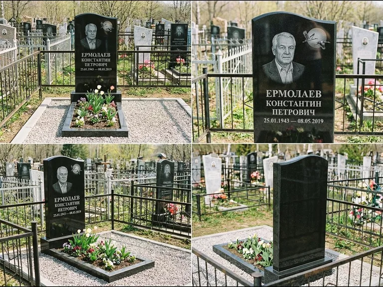 Памятник с гравировкой журавлей — гравировка клина журавлей на фоне солнечного диска, работа «Ермолаев» в Ханты-Мансийске