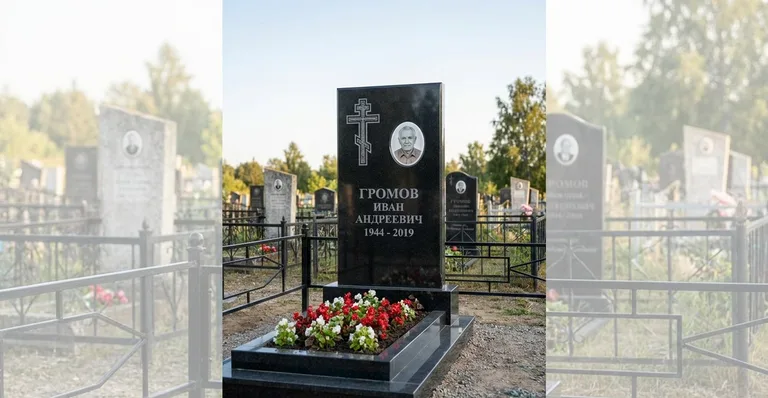 Семейный (двойной) памятник, Пример гранитного памятника, изготовленного «Мастер Каменев» для Калитниковского кладбища