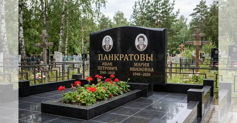 Памятник с художественной гравировкой, Пример гранитного памятника, изготовленного «Мастер Каменев» для Калитниковского кладбища
