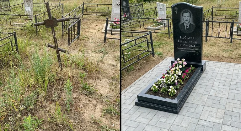 Памятник под ключ: запущенная могила до и ухоженный мемориал после в Ханты-Мансийске