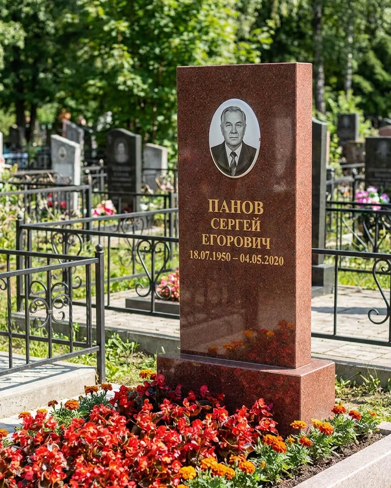 Двойной серый памятник под ключ с вазой в Ханты-Мансийске