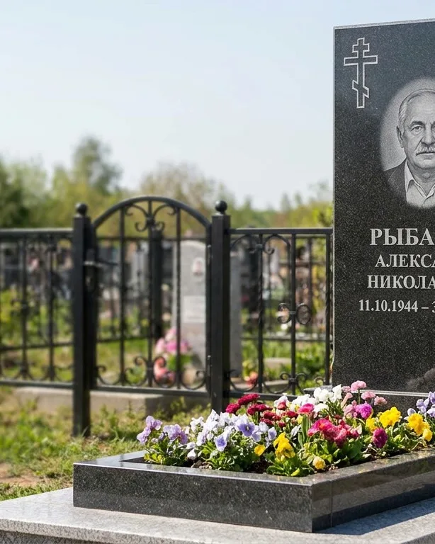 Двойной памятник под ключ с ярким цветником в Ханты-Мансийске