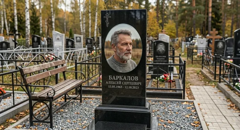 Овальный портрет на стекле на чёрной гранитной стеле в Ханты-Мансийске